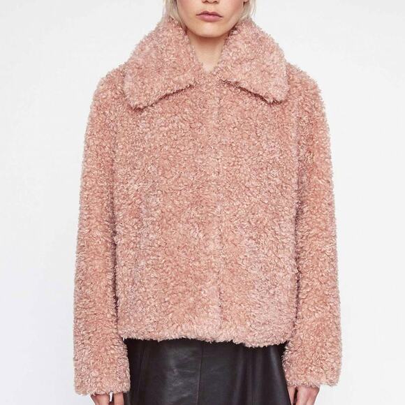 Stand Studio Marcella Pink Curly Faux Fur Collared Luxe Winter Jacket Size US 2 - Picture 1 of 8